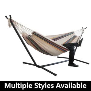 Doppel Hängematte Mit Gestell Stabil Segeltuch Gestreifte Hängematte Für Outdoor Camping Terrasse Garten Indoor Mit Tasche