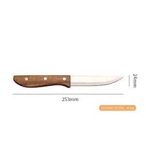 Coltello da bistecca con manico in legno di acacia e lama in acciaio inox con misure