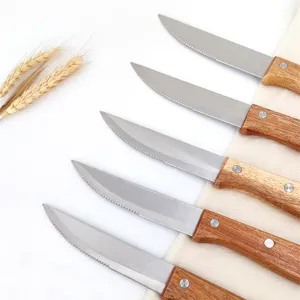 Set premium di coltelli da bistecca seghettati in acciaio inox con manici in legno acacia