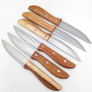 Set di 6 coltelli da bistecca premium con manici in legno di acacia e lame in acciaio inox