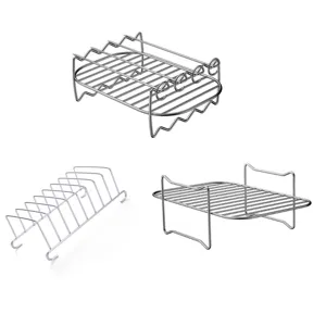 3er-Set hochwertiges Edelstahl-Heißluftfritteusen-Zubehör mit Grillrosten und Toast-Halter