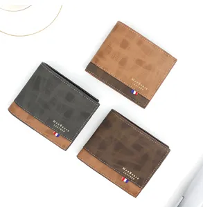 Drei minimalistische Herren-Bifold-Geldbörsen in Braun, Grau und Kaffeebraun aus PU-Leder.