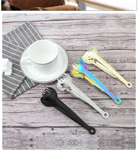 Set de pinces à nourriture en inox en doré, arc-en-ciel, argent et noir