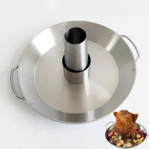 Plat rôtissoir vertical en acier inoxydable avec cône amovible pour le barbecue et le pique-nique.