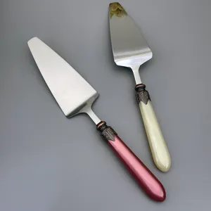 Vintage wedding stainless steel cake server set with elegant pearlescent handles