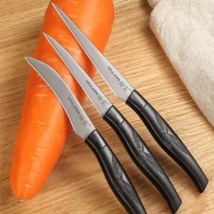3-piece stainless steel fruit carving knife set with engraved eagle handles and sharp blades