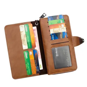 Portafoglio lungo da uomo con fessure per carte e chiusura a scatto elegante