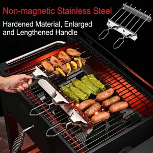 Lot de brochettes de barbecue en inox à 3 dents avec longues poignées ergonomiques