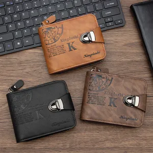 Vintage men's zip wallets with decorative buckle and 'K' embossing in three colors