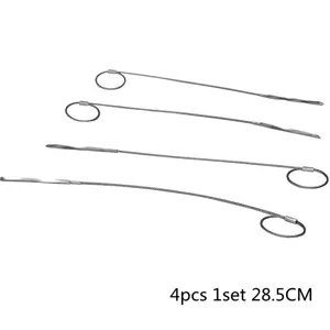 Juego de 4 brochetas de acero inoxidable para barbacoa, 28,5 cm de largo con asa de anillo.