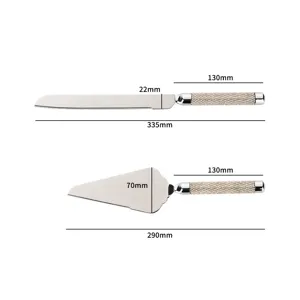 Dimensioni dettagliate del set da 2 pezzi con coltello e pala per torta in acciaio inox