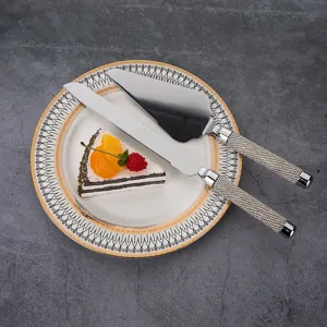 Set di 2 pezzi per servire torte in acciaio inox con manici in cristallo