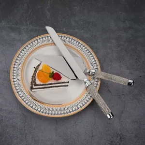 Elegante set di coltello e paletta per torta in acciaio inox con manici in strass lucidi