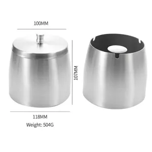 Windaschenbecher aus gebürstetem Edelstahl mit Deckel inklusive Produktabmessungen