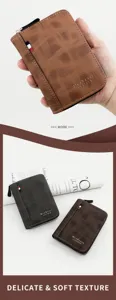 Detail showing delicate frosted texture of MenBense leather wallets in multiple colors.