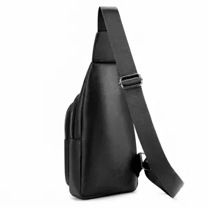 Elegante bolso de pecho negro para hombre con textura de cuero con patrón litchi