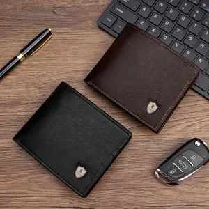 Minimalist Men PU Leather Short Tri-fold Wallet Multi Card Slots Zip Coin Pocket Stitched Solid Color Business Men Purse Gift