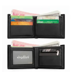 Elegant men's black PU leather bifold wallet with multiple card slots and coin pocket