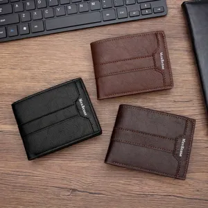 Vintage leather men's bifold wallet with multi-card slots and large capacity