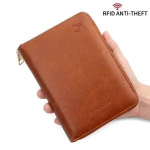 Porta Passaporto con Protezione RFID Portafoglio da Viaggio in Pelle PU con Cerniera Custodia per Documenti Unisex