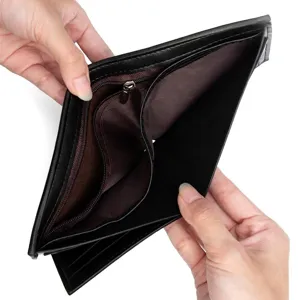 Classic black tri-fold PU leather wallet for men with multi-card slots and coin pocket