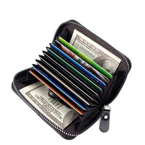 Schwarze Akkordeon-Kartenbrieftasche für Herren mit mehreren Fächern und Reißverschluss