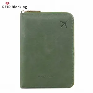 Porta passaporto da viaggio in pelle con protezione RFID e organizer per documenti
