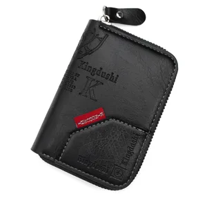 Minimalistischer schwarzer Leder-Kartenhalter für Herren mit großem Fassungsvermögen
