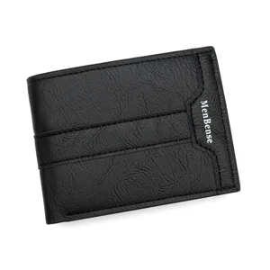 Vintage black leather bifold wallet for men with textured grain and large card capacity
