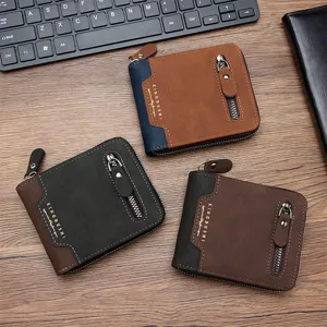 Portafogli corti da uomo in stile vintage con cerniera sicura e design multi-slot