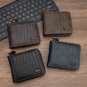 Carteras cortas para hombre con diseño de cocodrilo en cuatro colores y cremallera