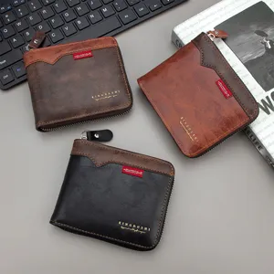 Herren Geldbörsen im Vintage-Stil mit Reißverschluss in Schwarz und Braun Tönen