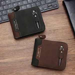 Portafoglio da Uomo Corto in Pelle PU con Cerniera Grande Capacità Slot Multi-scheda Portamonete a Catena Multifunzione Business Casual