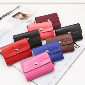 Minimalist Litchi Pattern PU Leather Card Holder With Multi Slots Metal Snap Button Card Case Wallet For Men Women