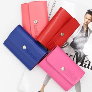Colorful slim PU leather card holder wallets with snap button closure and embossed logo
