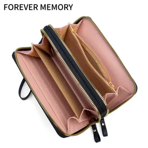 Élégant portefeuille long pour femme avec double fermeture éclair et grande capacité de rangement.