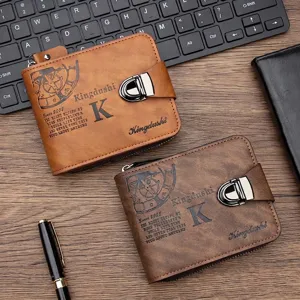 Retro PU Leather Men Short Wallet Triple Fold Printed Purse With Metal Lock Zipper Pocket Card Holder Coin Bag For Men
