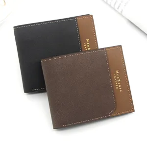 MenBense Cartera Corta de 3 Pliegues para Hombre Cuero PU Mate Patchwork Costura Clip de Dinero Para Negocios Diarios Estilo Urbano Simple