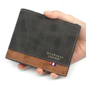 Zweifaltige Herrenbrieftasche aus PU-Leder mit Kreuzschraffur und Kartenfächern
