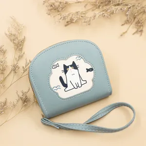 Süße Cartoon Katze Muschelform Reißverschluss Geldbörse Für Damen PU-Leder Münzbörse Mehrere Kartenfächer Mit Handgelenkschlaufe