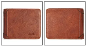 Vintage brown leather men's wallet showing front and back views with detailed texture