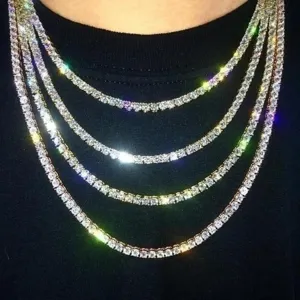 Men Women Hip Hop Tennis Necklace Single Row Full Rhinestone Choker Chain Fashion Trendy Jewelry Gift