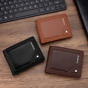 Set of classic embossed men's bifold wallets in black and brown leather finishes