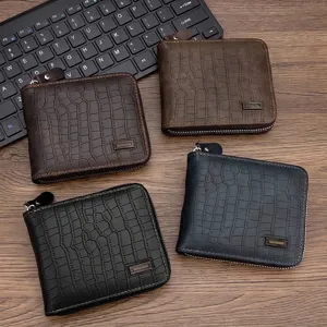 Cartera corta para hombre con relieve de cocodrilo y cierre de cremallera en cuatro colores