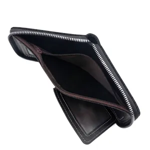 Cartera corta para hombre con diseño de cocodrillo, cremallera y bolsillo para monedas