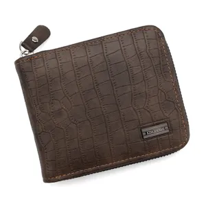 Cartera corta clásica marrón para hombre con textura de cocodrilo y cremallera