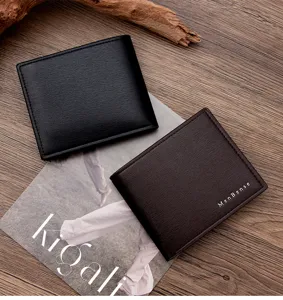 Close-up of brown and black business wallets with brushed texture and MenBense logo