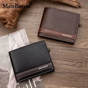 Portafoglio Corto da Uomo in Pelle PU con Design Patchwork Cerniera Laterale Multi Slot per Carte Portamonete Business Casual per Uomo