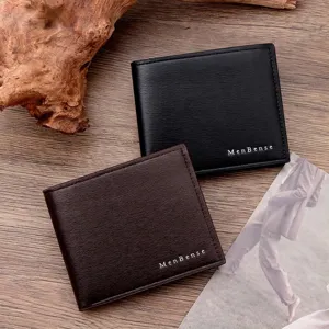 Men's Business Short Wallet Brushed Texture PU Leather Tri-fold Card Holder Multi-slot Coin Purse Cash Pocket Clutch