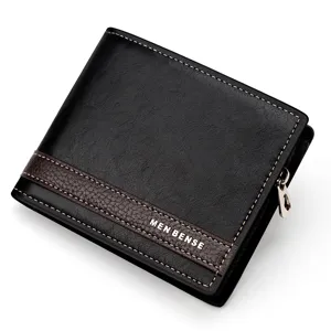 Portafoglio bifold da uomo in pelle con design patchwork e tasca con zip laterale